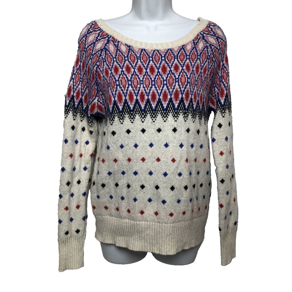 American Eagle AE Fair Isle Nordic Sweater Womens Medium White Wool Blend M Y2K